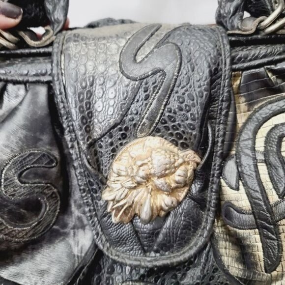 Vintage 80s NAS Alentino Faux Snakeskin Python Abstract Patchwork Purse - Picture 10 of 16